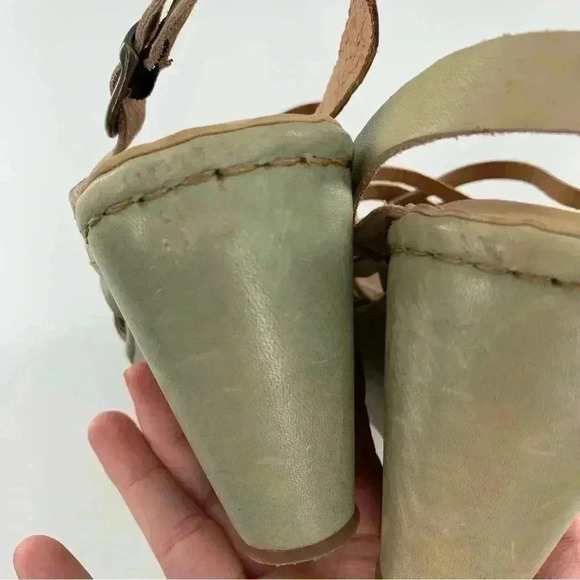 Born womens sandals size 8 green tan leather platform wedges - Picture 7 of 15
